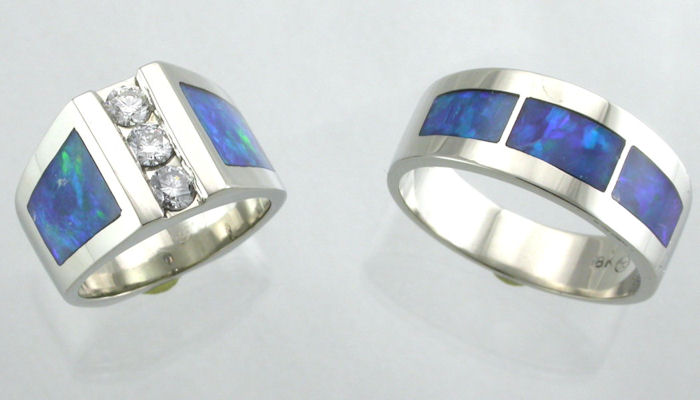 White gold opal wedding ring