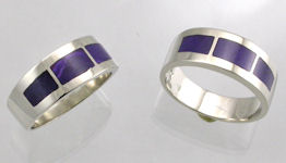 Sterling Silver Wedding Bands with Sugilite Inlay by James Hardwick