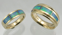 Yellow Gold Australian Opal wedding bands from James Hardwick