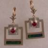 JE34-two tone earrings in 14KT with rubies and opal