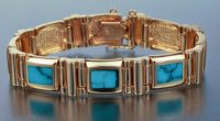 JM49-14kt link bracelet w/solid stone turquoise inlay