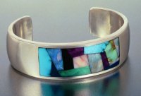 JM60-Sterling Silver cuff bracelet with solid stone inlay