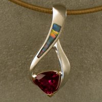 14KT JM68 slide with opal inlay & 3ct Rhodalite Garnet