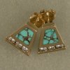 Earrings-14KT yellow w/turquoise inlay & diamonds