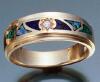 JR48-narrow lapis,opal & diamond band-14kt