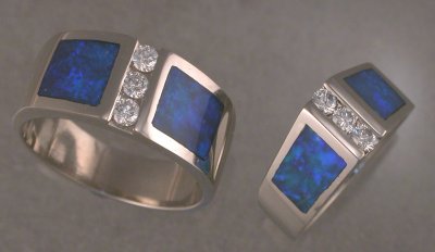 Matching 14KT white gold rings.  JR195 & JR59 with opal and diamonds