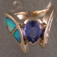 JR61-M  One of a kind tanzanite, opal & diamond ring
