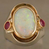 One of a kind ladies ring-opal and rubies