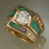 Custom Designed Wedding Set-14KT Yellow Gold, Diamonds, and Opal Inlay