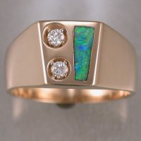 JR181-14KTY gents ring with diamonds and opal inlay.