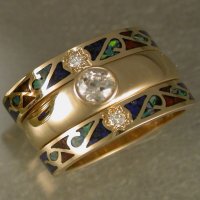 14KT tracer bands with diamonds and chip inlay