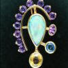 14KT opal/sapphire/amethyst pin