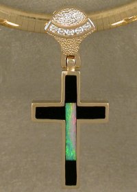 14KT onyx, opal and diamond cross